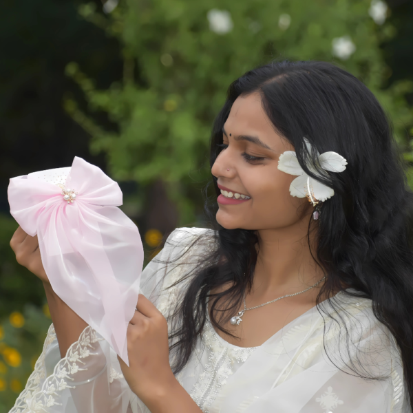 Pink Aesthetic Shimmer Organza Hair Bow