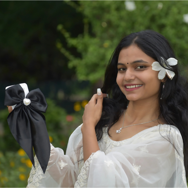 Black Satin Hair Bow Clip