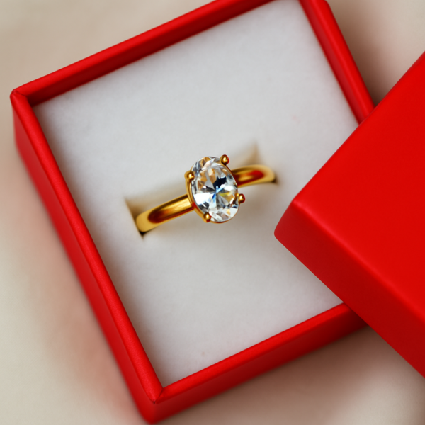 Oval-Shaped Single Diamond Stone Ring
