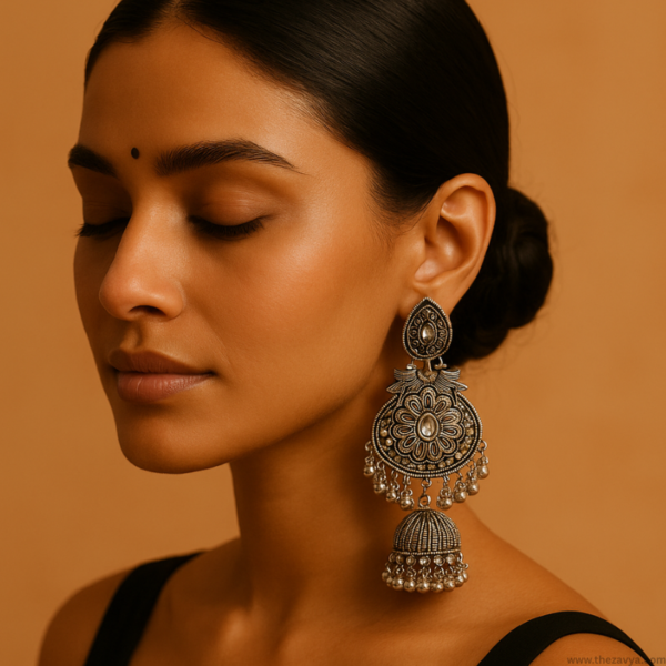 Traditional Rajasthani Kundan Jhumka Earrings – Ethnic Jewelry - Image 2