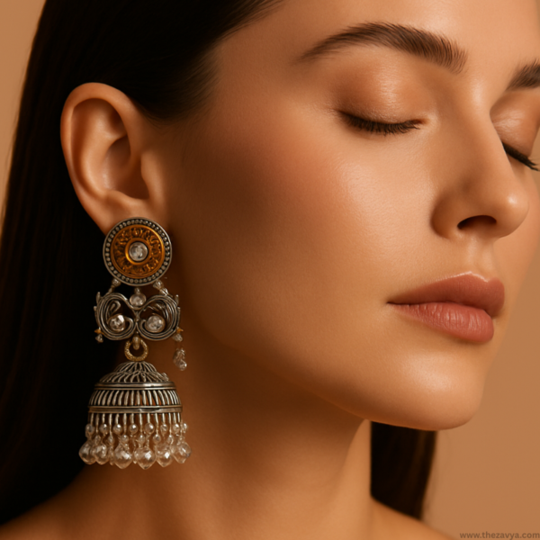 Kundan Pearl Traditional Jhumka - Image 2